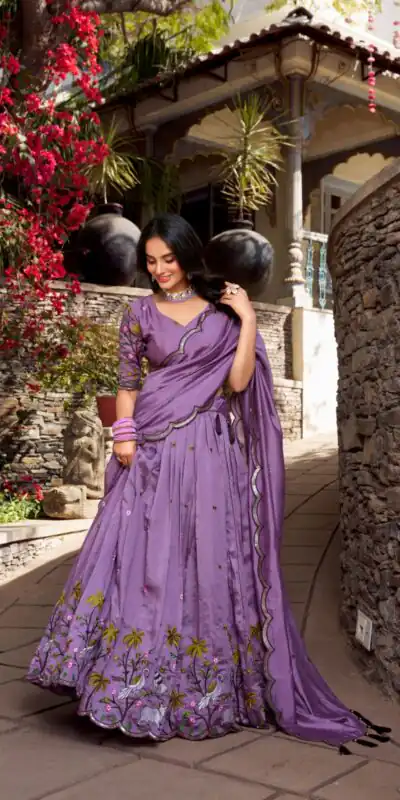 LNB 1423 Light Purple Color Vichitra Simmer and Thread Embroidery Work Lehenga Choli Wedding, Party, Festive, Events Etc. Delivery 4-6 Working Days Rs 3199 | Lehenga, Bollywood Lehenga, Creative Lehenga, Designer Lehenga, Embroidered Lehenga, Party Wear Lehenga