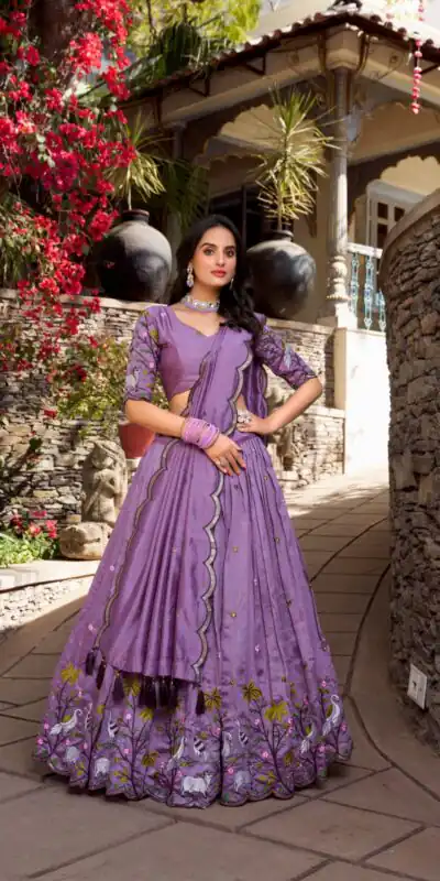 LNB 1423 Light Purple Color Vichitra Simmer and Thread Embroidery Work Lehenga Choli Wedding, Party, Festive, Events Etc. Delivery 4-6 Working Days Rs 3199 | Lehenga, Bollywood Lehenga, Creative Lehenga, Designer Lehenga, Embroidered Lehenga, Party Wear Lehenga