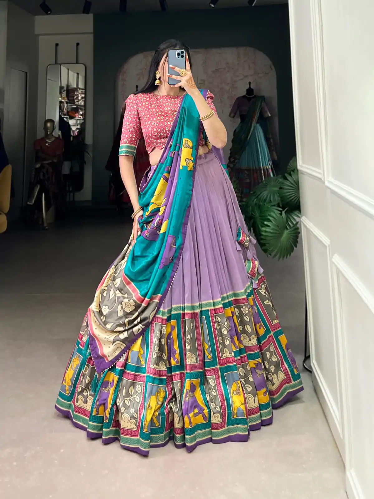 LNB 1235 Light Purple Color Tasar Silk Kalamkari With Foil Work Lehenga Choli Wedding, Party, Festive, Events Etc. Delivery 4-6 Working Days Rs 2499 | Lehenga, Bollywood Lehenga, Creative Lehenga, Designer Lehenga, Embroidered Lehenga, Party Wear Lehenga