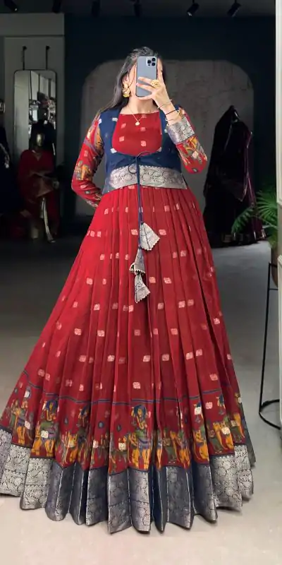 YNF 5031 Maroon Color Poly Cotton Kalamkari Print Zari Weaving Work Gown Casual, Wedding, Festive, Events . Expected Delivery  4-6 Working Days @1999/- only      | Gowns, Bollywood Gowns, Creative Gowns, Designer Gowns, Embroidered Gowns, Party Wear Gowns