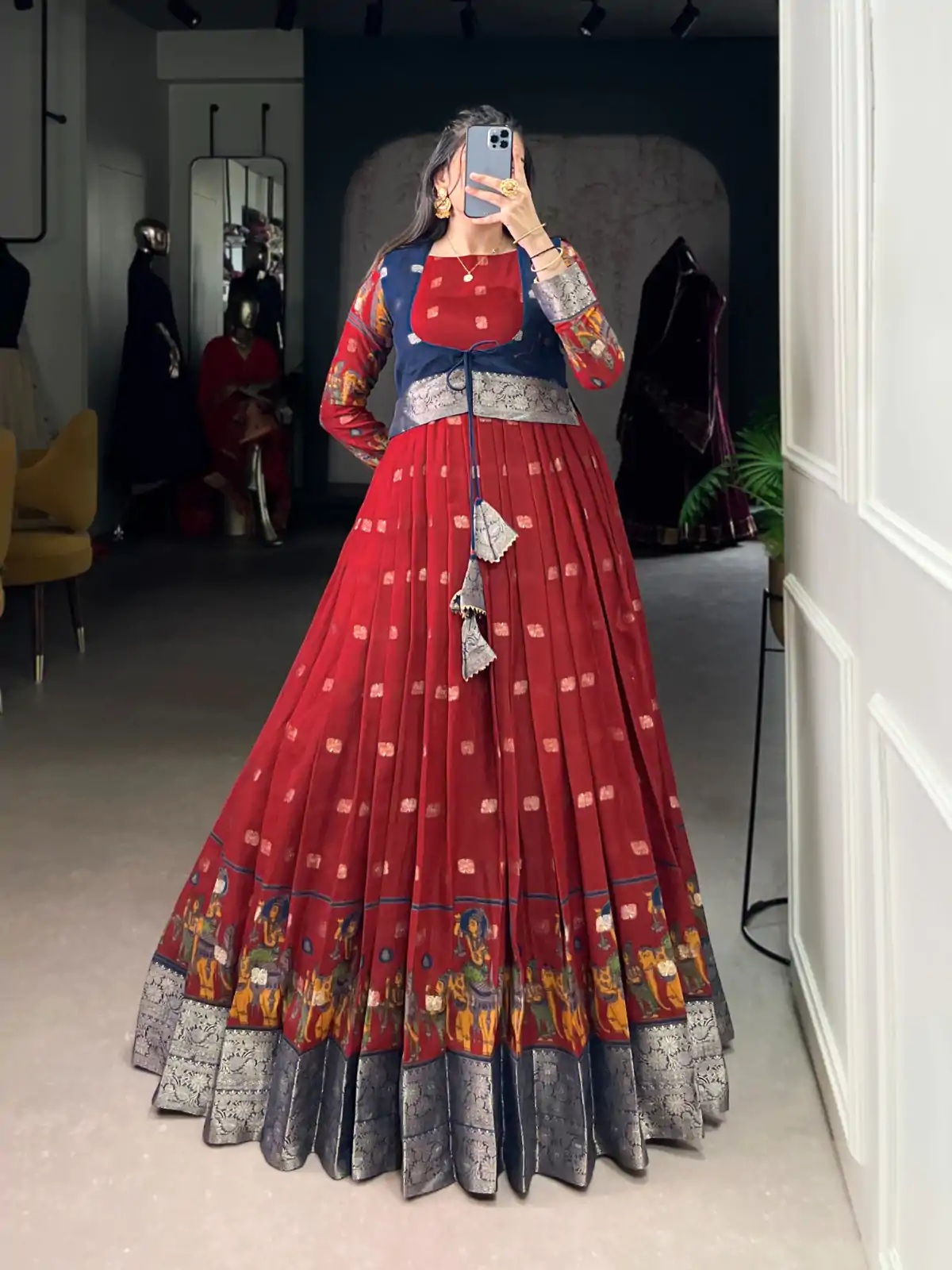 YNF 5031 Maroon Color Poly Cotton Kalamkari Print Zari Weaving Work Gown Casual, Wedding, Festive, Events . Expected Delivery  4-6 Working Days @1999/- only      | Gowns, Bollywood Gowns, Creative Gowns, Designer Gowns, Embroidered Gowns, Party Wear Gowns