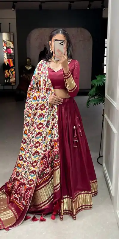 LNB 1653 Maroon Color Gaji Silk Dyeing With Lagdi patta Lehenga Choli Wedding, Party, Festive, Events Etc. Delivery 4-6 Working Days Rs 3499 | Lehenga, Bollywood Lehenga, Creative Lehenga, Designer Lehenga, Embroidered Lehenga, Party Wear Lehenga