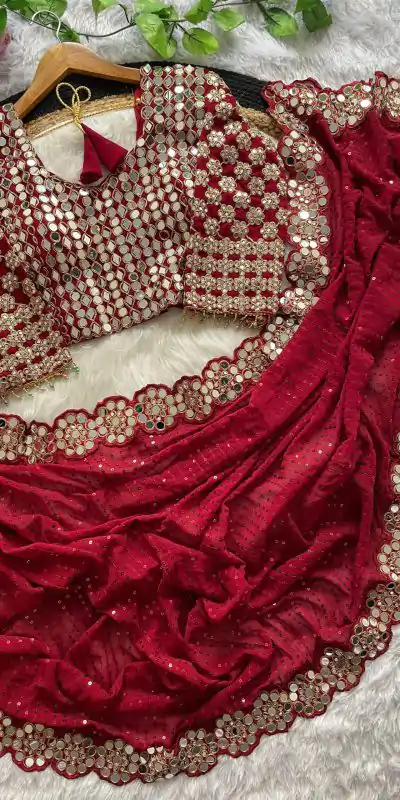DF 3429 Maroon Color Faux Georgette 5mm Sequence Work Saree Casual, Wedding, Festive, Events . Expected Delivery  4-6 Working Days @2199/- only                                                 | Sarees, Bollywood Sarees, Creative Sarees, Designer Sarees, Embroidered Sarees, Ethnic Saree, Modern Digital sarees, Party Wear Sarees