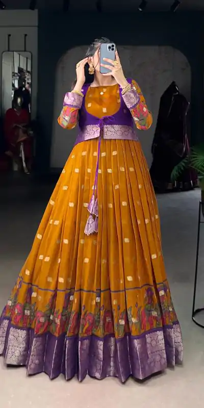 YNF 5031 Mustard Color Poly Cotton Kalamkari Print Zari Weaving Work Gown Casual, Wedding, Festive, Events . Expected Delivery  4-6 Working Days @1999/- only      | Gowns, Bollywood Gowns, Creative Gowns, Designer Gowns, Embroidered Gowns, Party Wear Gowns