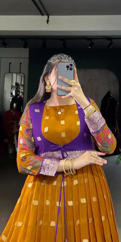 YNF 5031 Mustard Color Poly Cotton Kalamkari Print Zari Weaving Work Gown Casual, Wedding, Festive, Events . Expected Delivery  4-6 Working Days @1999/- only      | Gowns, Bollywood Gowns, Creative Gowns, Designer Gowns, Embroidered Gowns, Party Wear Gowns