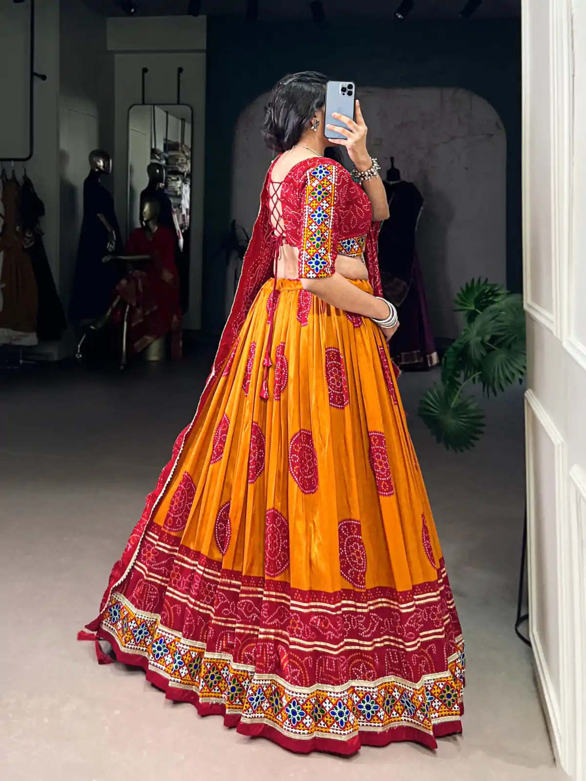 LNB 1736 Mustard Color Tasar Silk Bandhej Print And Gamthi Work Lehenga Choli Wedding, Party, Festive, Events Etc. Delivery 4-6 Working Days Rs 3499 | Lehenga, Bollywood Lehenga, Creative Lehenga, Designer Lehenga, Embroidered Lehenga, Party Wear Lehenga