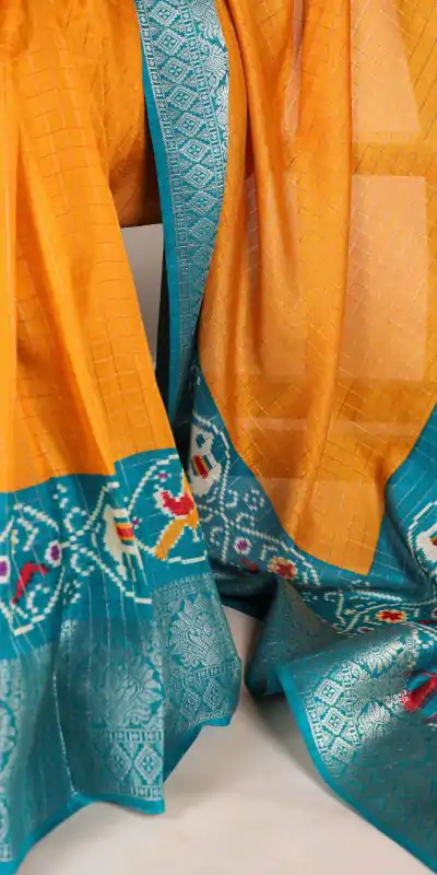 YNF 7029 Mustard Color Tussar Chex Patola Print Weaving Work Border Saree Casual, Wedding, Festive, Events . Expected Delivery  4-6 Working Days @1499/- only                                | Sarees, Bollywood Sarees, Creative Sarees, Designer Sarees, Embroidered Sarees, Ethnic Saree, Modern Digital sarees, Party Wear Sarees