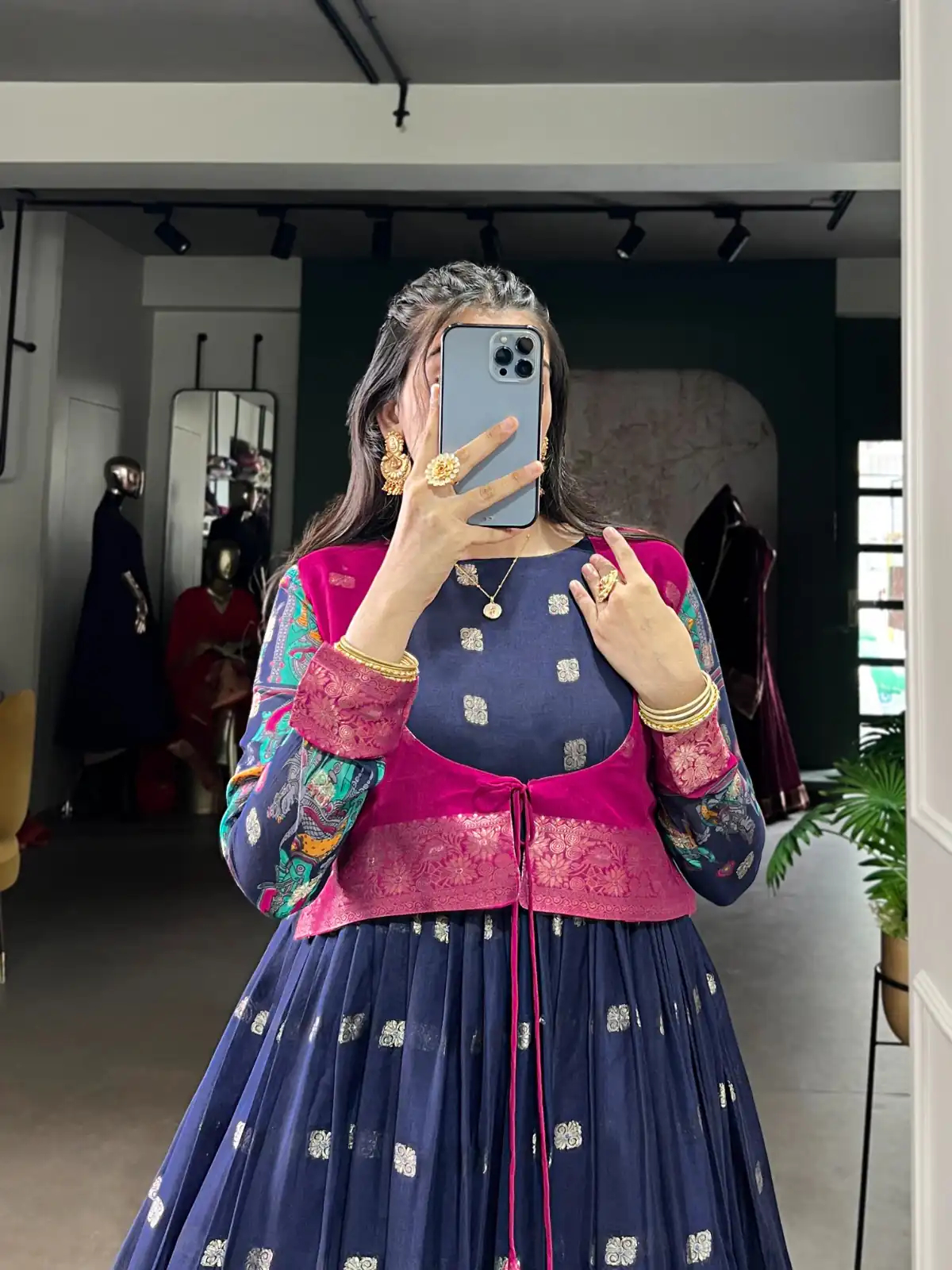 YNF 5031 Navy Blue Color Cotton Kalamkari Print Zari Weaving Work Gown Casual, Wedding, Festive, Events . Expected Delivery  4-6 Working Days @1999/- only      | Gowns, Bollywood Gowns, Creative Gowns, Designer Gowns, Embroidered Gowns, Party Wear Gowns