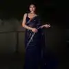 Navy Blue Georgette Embroidery Work Saree