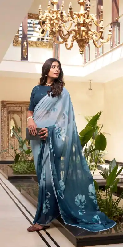 YNF 7038 Navy Blue Color Weightless Marbal Floral Printed Lace Saree Casual, Wedding, Festive, Events . Expected Delivery  4-6 Working Days @1549/- only                                                                                | Sarees, Bollywood Sarees, Creative Sarees, Designer Sarees, Embroidered Sarees, Ethnic Saree, Modern Digital sarees, Party Wear Sarees