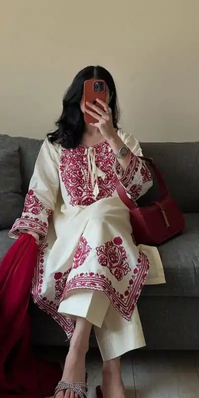 BE 386 Off White Color Roman Silk Embroidery Work Salwar Suit Casual, Wedding, Festive, Events . Expected Delivery  4-6 Working Days @1899/- only      | Jump Suits, Salwar suit, Casual Suits, Creative suits, Designer Suits, Palazzo Suits, Party Wear Suits, Patiala Suits, Straight Suits