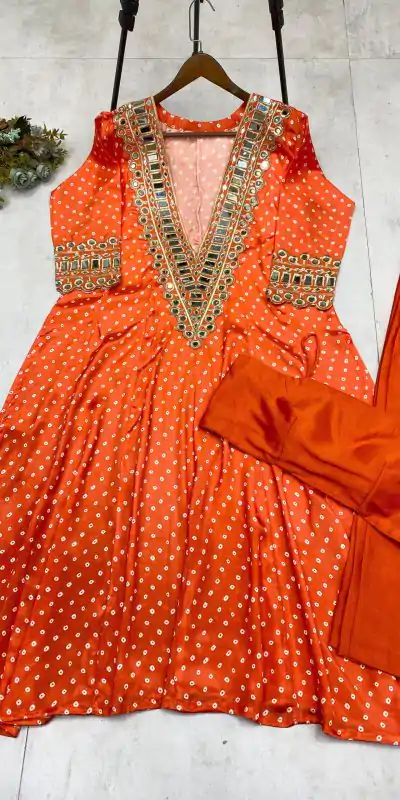 LG 1944 Orange Color Chinon digital Printed Mirror Embroidery Salwar Suit Casual, Wedding, Festive, Events . Expected Delivery  4-6 Working Days @1649/- only      | Jump Suits, Salwar suit, Casual Suits, Creative suits, Designer Suits, Palazzo Suits, Party Wear Suits, Patiala Suits, Straight Suits