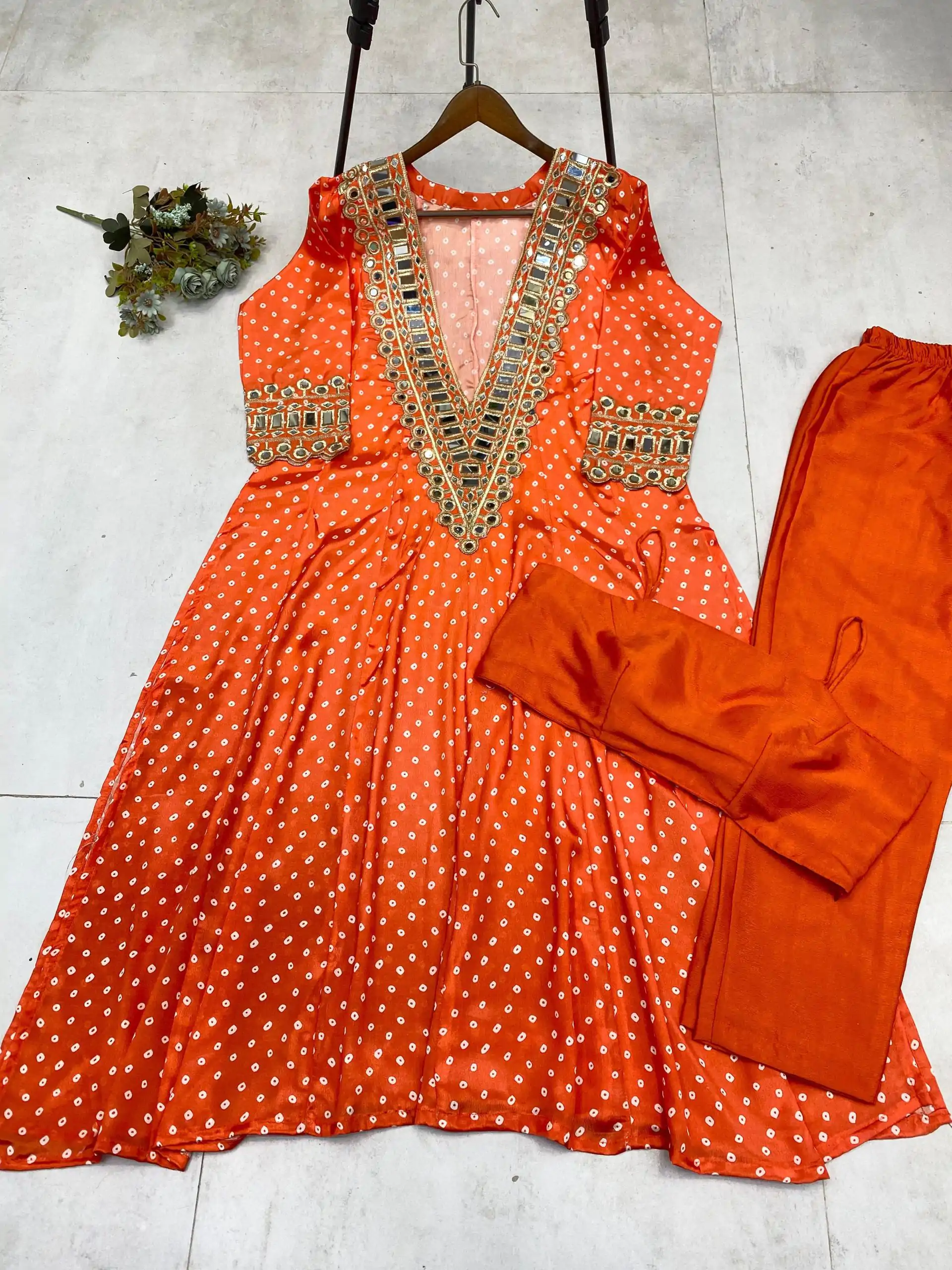 LG 1944 Orange Color Chinon digital Printed Mirror Embroidery Salwar Suit Casual, Wedding, Festive, Events . Expected Delivery  4-6 Working Days @1649/- only      | Jump Suits, Salwar suit, Casual Suits, Creative suits, Designer Suits, Palazzo Suits, Party Wear Suits, Patiala Suits, Straight Suits