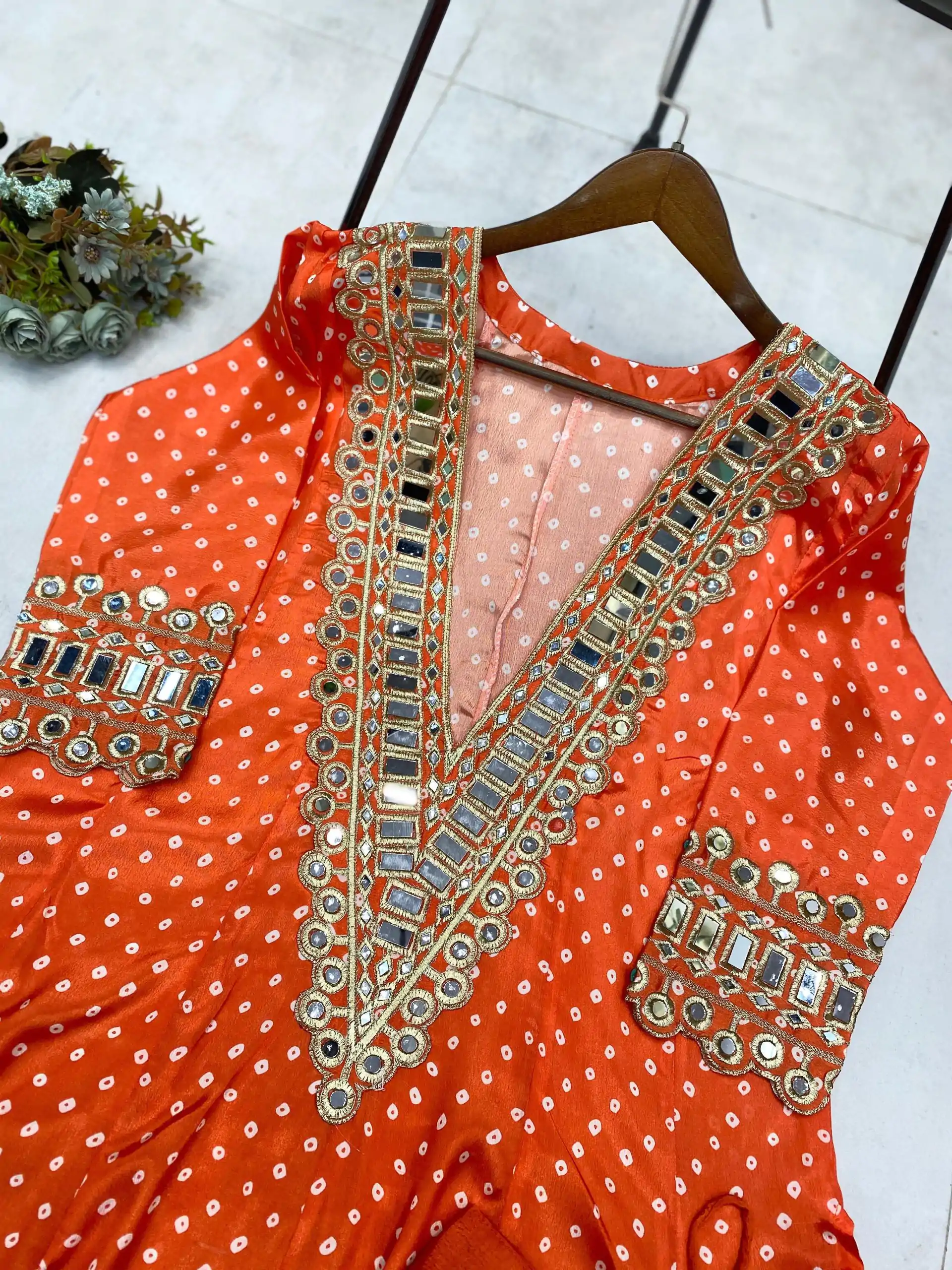 LG 1944 Orange Color Chinon digital Printed Mirror Embroidery Salwar Suit Casual, Wedding, Festive, Events . Expected Delivery  4-6 Working Days @1649/- only      | Jump Suits, Salwar suit, Casual Suits, Creative suits, Designer Suits, Palazzo Suits, Party Wear Suits, Patiala Suits, Straight Suits