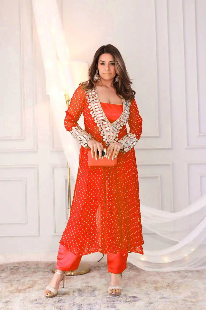 LG 1944 Orange Color Chinon digital Printed Mirror Embroidery Salwar Suit Casual, Wedding, Festive, Events . Expected Delivery  4-6 Working Days @1649/- only      | Jump Suits, Salwar suit, Casual Suits, Creative suits, Designer Suits, Palazzo Suits, Party Wear Suits, Patiala Suits, Straight Suits