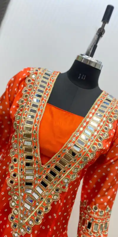 LG 1944 Orange Color Chinon digital Printed Mirror Embroidery Salwar Suit Casual, Wedding, Festive, Events . Expected Delivery  4-6 Working Days @1649/- only      | Jump Suits, Salwar suit, Casual Suits, Creative suits, Designer Suits, Palazzo Suits, Party Wear Suits, Patiala Suits, Straight Suits