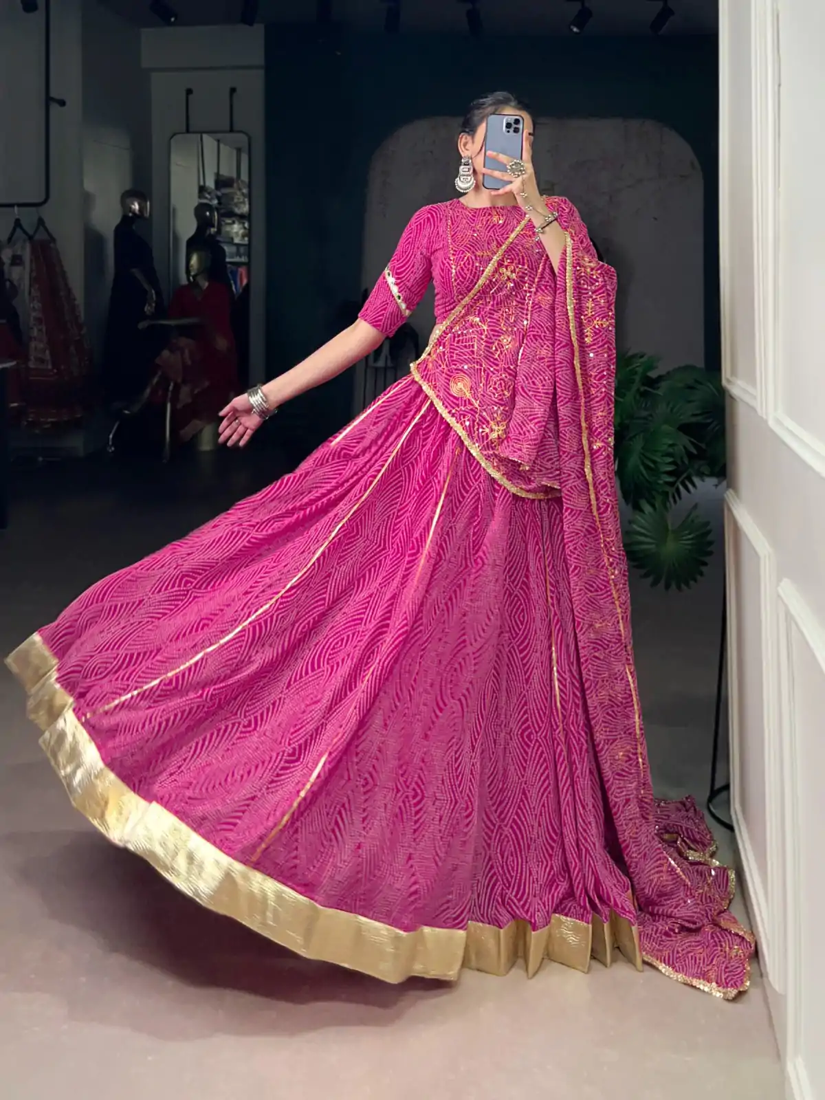 LNB 1701 Pink Color Georgette Bandhej Print And Embossed Lace Lehenga Choli Wedding, Party, Festive, Events Etc. Delivery 4-6 Working Days Rs 3999 | Lehenga, Bollywood Lehenga, Creative Lehenga, Designer Lehenga, Embroidered Lehenga, Party Wear Lehenga