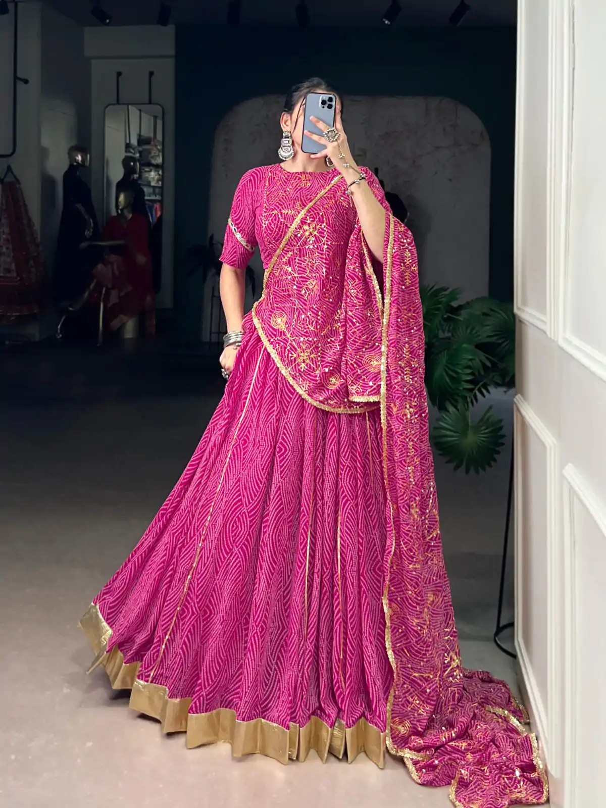LNB 1701 Pink Color Georgette Bandhej Print And Embossed Lace Lehenga Choli Wedding, Party, Festive, Events Etc. Delivery 4-6 Working Days Rs 3999 | Lehenga, Bollywood Lehenga, Creative Lehenga, Designer Lehenga, Embroidered Lehenga, Party Wear Lehenga