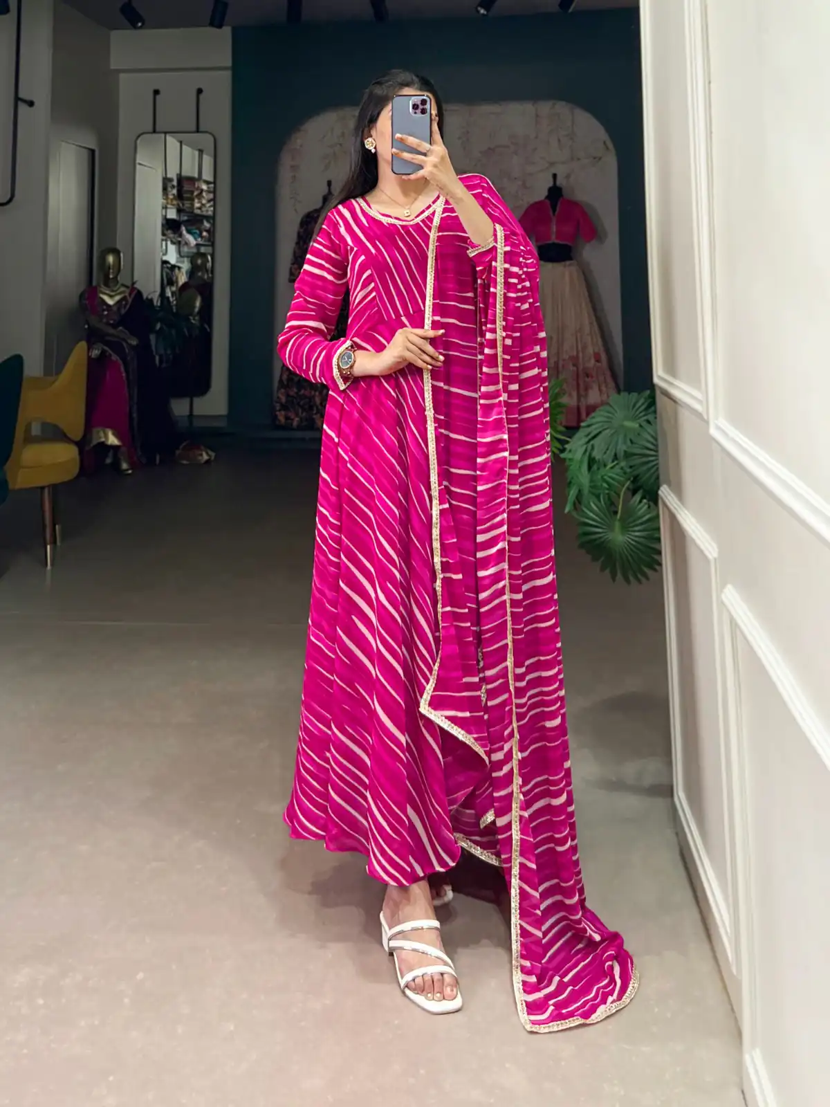 YNF 5026 Pink Color Georgette Leheriya Georgette With Lace Touch Up Gown Casual, Wedding, Festive, Events . Expected Delivery  4-6 Working Days @1799/- only      | Gowns, Bollywood Gowns, Creative Gowns, Designer Gowns, Embroidered Gowns, Party Wear Gowns