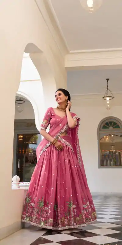 LNB 1435 Pink Sequins Work & Embroidery Work Lehenga Choli in Gold Crush. Exclusive Offer ₹3399. Delivery 4-6 Working Days. Shop now. | Lehenga, Bollywood Lehenga, Creative Lehenga, Designer Lehenga, Embroidered Lehenga, Party Wear Lehenga