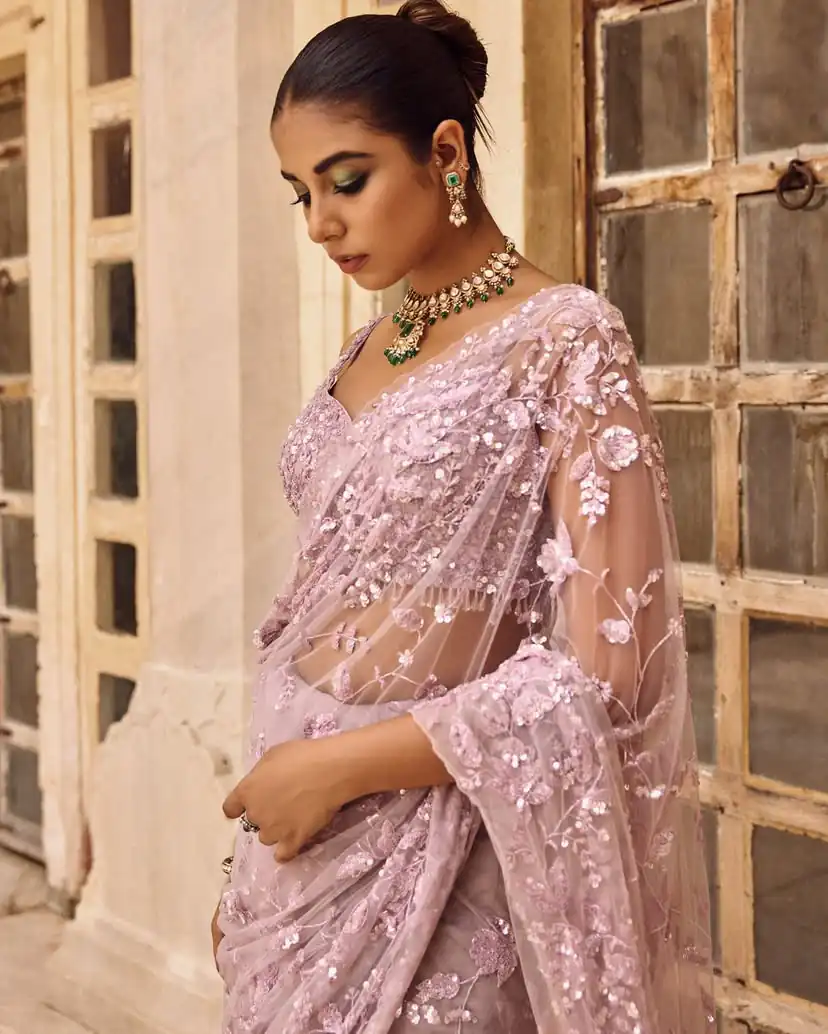 DF 3435 Pink Color Mono Net 5mm Multi Sequins Embroidery Work Saree Casual, Wedding, Festive, Events . Expected Delivery  4-6 Working Days @1799/- only                                                                                | Sarees, Bollywood Sarees, Creative Sarees, Designer Sarees, Embroidered Sarees, Ethnic Saree, Modern Digital sarees, Party Wear Sarees