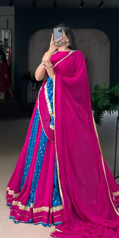 LNB 1673 Pink Color Tasar Silk Bandhej Print With Lace Touch Up Lehenga Choli Wedding, Party, Festive, Events Etc. Delivery 4-6 Working Days Rs 3099 | Lehenga, Bollywood Lehenga, Creative Lehenga, Designer Lehenga, Embroidered Lehenga, Party Wear Lehenga