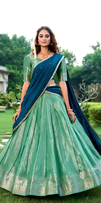 LNB 2003 Pista Color Kanchipuram Lehenga Choli With Zari Embroidery Work. Available at ₹1999 only. Delivery 4-6 Working Days. Shop now. | Lehenga, Bollywood Lehenga, Creative Lehenga, Designer Lehenga, Embroidered Lehenga, Party Wear Lehenga
