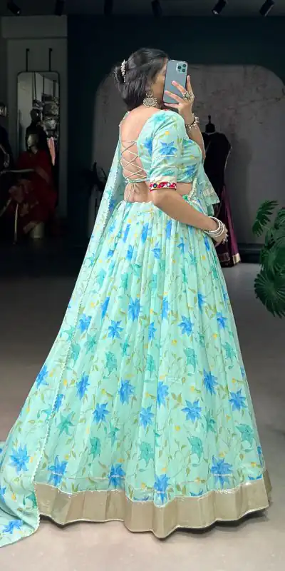 LNB 1716 Pista Color Tabby Silk Floral Print Embossed Design Lace Lehenga Choli Wedding, Party, Festive, Events Etc. Delivery 4-6 Working Days Rs 2499 | Lehenga, Bollywood Lehenga, Creative Lehenga, Designer Lehenga, Embroidered Lehenga, Party Wear Lehenga