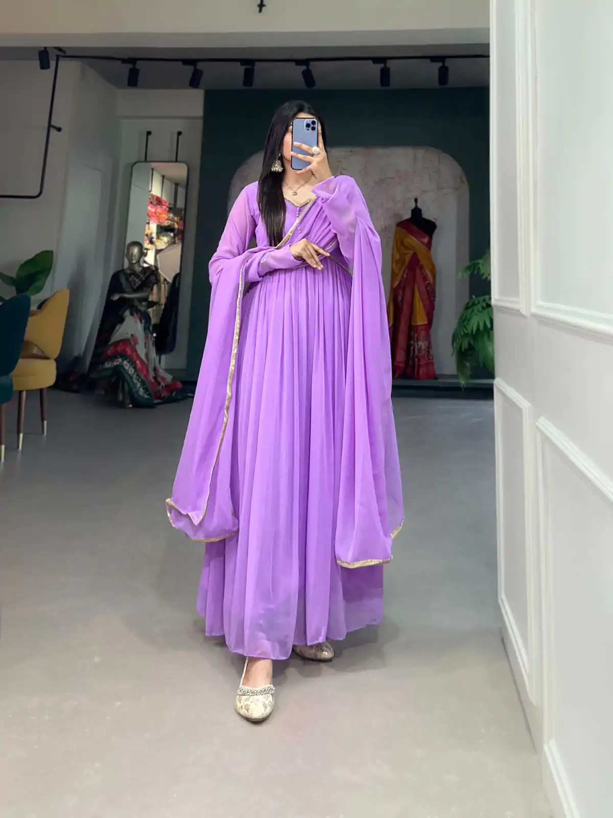 YNF 5102 Purple Color Georgette Plain Sequins Embroidery Lace Gown Casual, Wedding, Festive, Events . Expected Delivery  4-6 Working Days @1749/- only      | Gowns, Bollywood Gowns, Creative Gowns, Designer Gowns, Embroidered Gowns, Party Wear Gowns