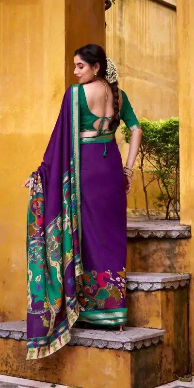 YNF 7048 Purple Color Polyester Chanderi Kalamkari Weaving Work Saree Casual, Wedding, Festive, Events . Expected Delivery  4-6 Working Days @1499/- only                                | Sarees, Bollywood Sarees, Creative Sarees, Designer Sarees, Embroidered Sarees, Ethnic Saree, Modern Digital sarees, Party Wear Sarees