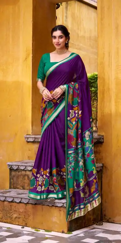 YNF 7048 Purple Color Polyester Chanderi Kalamkari Weaving Work Saree Casual, Wedding, Festive, Events . Expected Delivery  4-6 Working Days @1499/- only                                | Sarees, Bollywood Sarees, Creative Sarees, Designer Sarees, Embroidered Sarees, Ethnic Saree, Modern Digital sarees, Party Wear Sarees