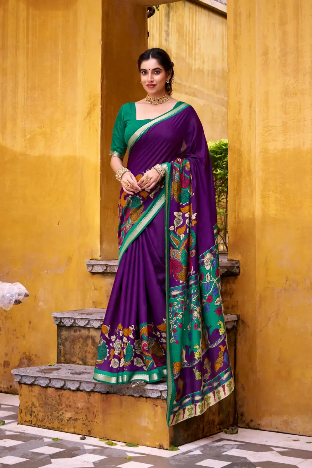 YNF 7048 Purple Color Polyester Chanderi Kalamkari Weaving Work Saree Casual, Wedding, Festive, Events . Expected Delivery  4-6 Working Days @1499/- only                                | Sarees, Bollywood Sarees, Creative Sarees, Designer Sarees, Embroidered Sarees, Ethnic Saree, Modern Digital sarees, Party Wear Sarees