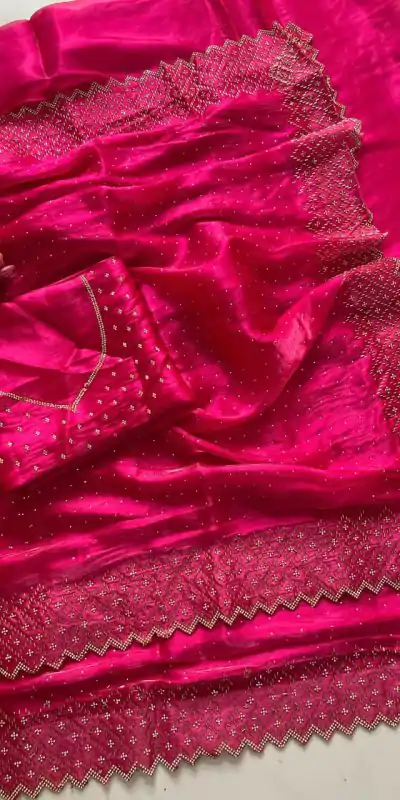 DF 3467 Rani Color Jimmy Choo Full Zarkhan Diamond Work Saree Casual, Wedding, Festive, Events . Expected Delivery  4-6 Working Days @2099/- only                                                                                | Sarees, Bollywood Sarees, Creative Sarees, Designer Sarees, Embroidered Sarees, Ethnic Saree, Modern Digital sarees, Party Wear Sarees