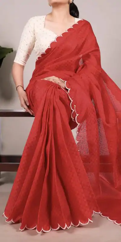 YNF 7105 Red Color Gadhawal Chex Arca Work Saree Casual, Wedding, Festive, Events . Expected Delivery  4-6 Working Days @1599/- only                                                                                | Sarees, Bollywood Sarees, Creative Sarees, Designer Sarees, Embroidered Sarees, Ethnic Saree, Modern Digital sarees, Party Wear Sarees