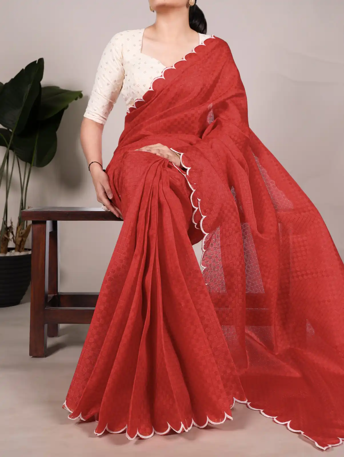 YNF 7105 Red Color Gadhawal Chex Arca Work Saree Casual, Wedding, Festive, Events . Expected Delivery  4-6 Working Days @1599/- only                                                                                | Sarees, Bollywood Sarees, Creative Sarees, Designer Sarees, Embroidered Sarees, Ethnic Saree, Modern Digital sarees, Party Wear Sarees