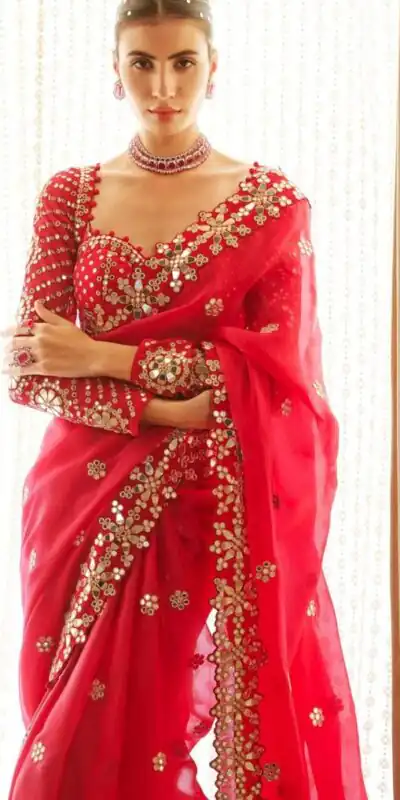 DF 3456 Red Color Heavy quality Faux Georgette Original Mirror Saree Casual, Wedding, Festive, Events . Expected Delivery  4-6 Working Days @2099/- only                                                                                | Sarees, Bollywood Sarees, Creative Sarees, Designer Sarees, Embroidered Sarees, Ethnic Saree, Modern Digital sarees, Party Wear Sarees