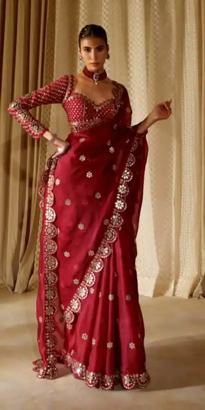 DF 3457 Red Color Georgette Sequence Original Mirror Work Saree Casual, Wedding, Festive, Events . Expected Delivery  4-6 Working Days @2099/- only                                                                                | Sarees, Bollywood Sarees, Creative Sarees, Designer Sarees, Embroidered Sarees, Ethnic Saree, Modern Digital sarees, Party Wear Sarees