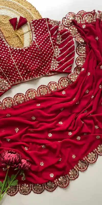 DF 3457 Red Color Georgette Sequence Original Mirror Work Saree Casual, Wedding, Festive, Events . Expected Delivery  4-6 Working Days @2099/- only                                                                                | Sarees, Bollywood Sarees, Creative Sarees, Designer Sarees, Embroidered Sarees, Ethnic Saree, Modern Digital sarees, Party Wear Sarees
