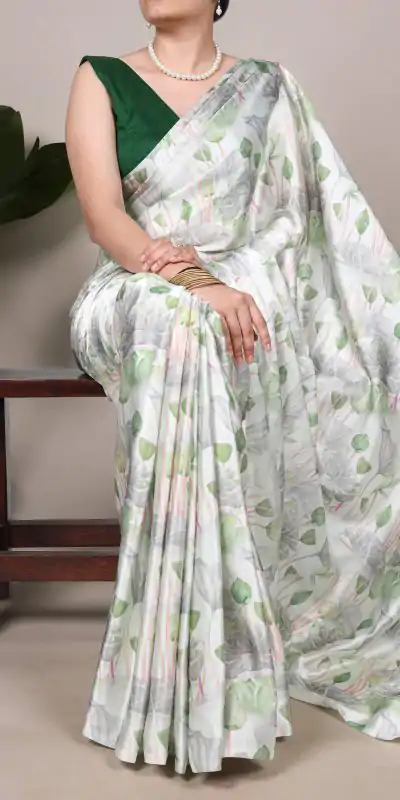 YNF 7054 Sea Green Color Satin Silk Floral Printed Saree Casual, Wedding, Festive, Events . Expected Delivery  4-6 Working Days @1549/- only                                                                                | Sarees, Bollywood Sarees, Creative Sarees, Designer Sarees, Embroidered Sarees, Ethnic Saree, Modern Digital sarees, Party Wear Sarees