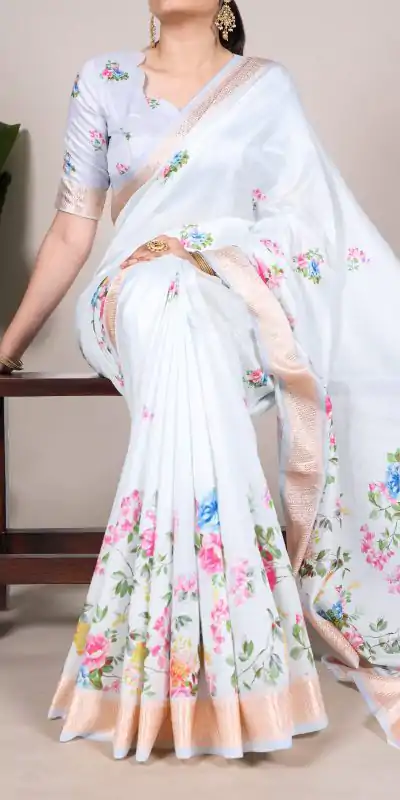 YNF 7015 Sky Blue Color Tussar Silk With Viscose Border Printed Saree Casual, Wedding, Festive, Events . Expected Delivery  4-6 Working Days @1699/- only                                                                                | Sarees, Bollywood Sarees, Creative Sarees, Designer Sarees, Embroidered Sarees, Ethnic Saree, Modern Digital sarees, Party Wear Sarees