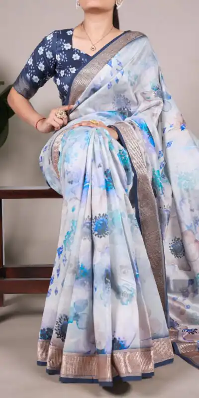 YNF 7024 Sky Blue Color Tussar Silk With Viscose Floral Printed Saree Casual, Wedding, Festive, Events . Expected Delivery  4-6 Working Days @1699/- only                                                                                | Sarees, Bollywood Sarees, Creative Sarees, Designer Sarees, Embroidered Sarees, Ethnic Saree, Modern Digital sarees, Party Wear Sarees