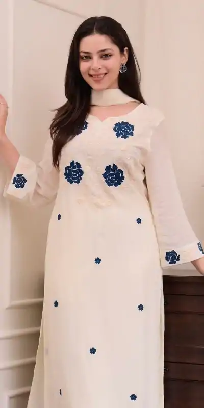 BE 382 White Color Roman Silk Embroidery Work Salwar Suit Casual, Wedding, Festive, Events . Expected Delivery  4-6 Working Days @1949/- only      | Jump Suits, Tops & Bottoms, Track Suits, Salwar suit, Casual Suits, Creative suits, Designer Suits, Palazzo Suits, Party Wear Suits, Patiala Suits, Straight Suits, Trendy Wear