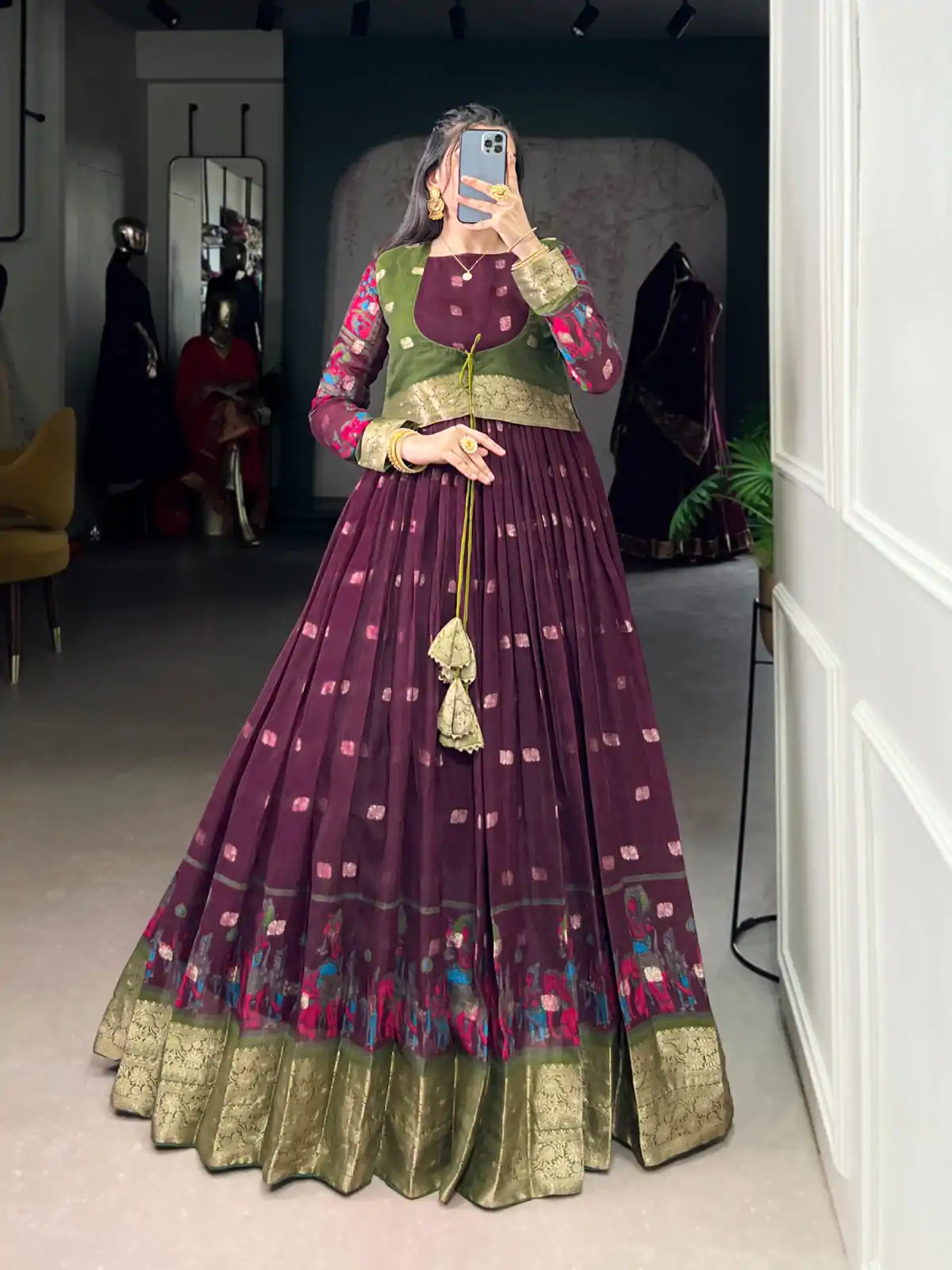 YNF 5031 Wine Color Poly Cotton Kalamkari Print Zari Weaving Work Gown Casual, Wedding, Festive, Events . Expected Delivery  4-6 Working Days @1999/- only      | Gowns, Bollywood Gowns, Creative Gowns, Designer Gowns, Embroidered Gowns, Party Wear Gowns