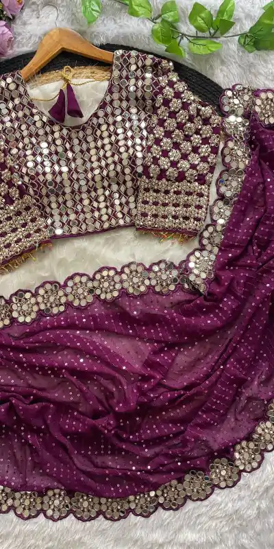 DF 3429 Wine Color Faux Georgette 5mm Sequence Work Saree Casual, Wedding, Festive, Events . Expected Delivery  4-6 Working Days @2199/- only                                                 | Sarees, Bollywood Sarees, Creative Sarees, Designer Sarees, Embroidered Sarees, Ethnic Saree, Modern Digital sarees, Party Wear Sarees