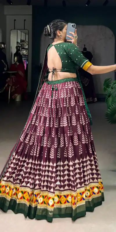 LNB 1732 Wine Color Tasar Silk Print Foil Work Real Mirror Gamthi Work Lehenga Choli Wedding, Party, Festive, Events Etc. Delivery 4-6 Working Days Rs 2999 | Lehenga, Bollywood Lehenga, Creative Lehenga, Designer Lehenga, Embroidered Lehenga, Party Wear Lehenga