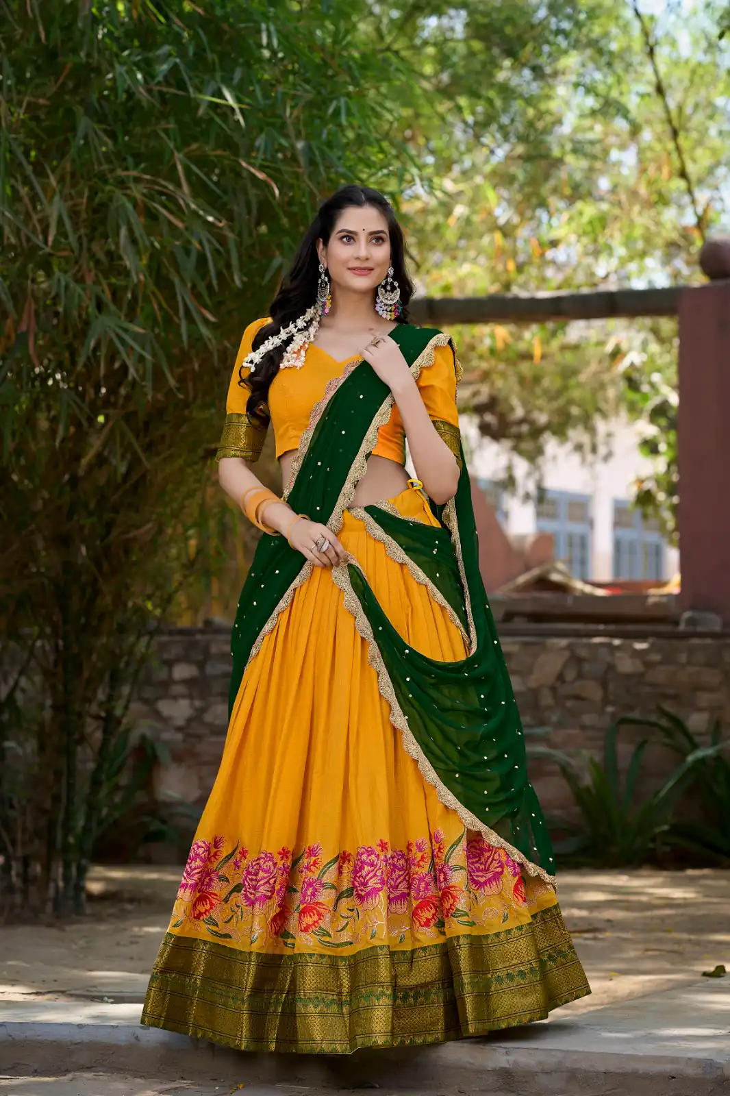 LNB1518 Yellow Color Cotton Silk Thread Embroidery Work Lehenga Choli Wedding, Party, Festive, Events Etc. Delivery 4-6 Working Days Rs 2999 | Lehenga, Bollywood Lehenga, Creative Lehenga, Designer Lehenga, Embroidered Lehenga, Party Wear Lehenga