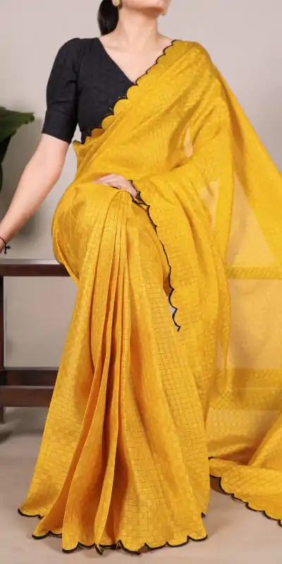 YNF 7105 Yellow Color Gadhawal Chex Arca Work Saree Casual, Wedding, Festive, Events . Expected Delivery  4-6 Working Days @1599/- only                                                                                | Sarees, Bollywood Sarees, Creative Sarees, Designer Sarees, Embroidered Sarees, Ethnic Saree, Modern Digital sarees, Party Wear Sarees