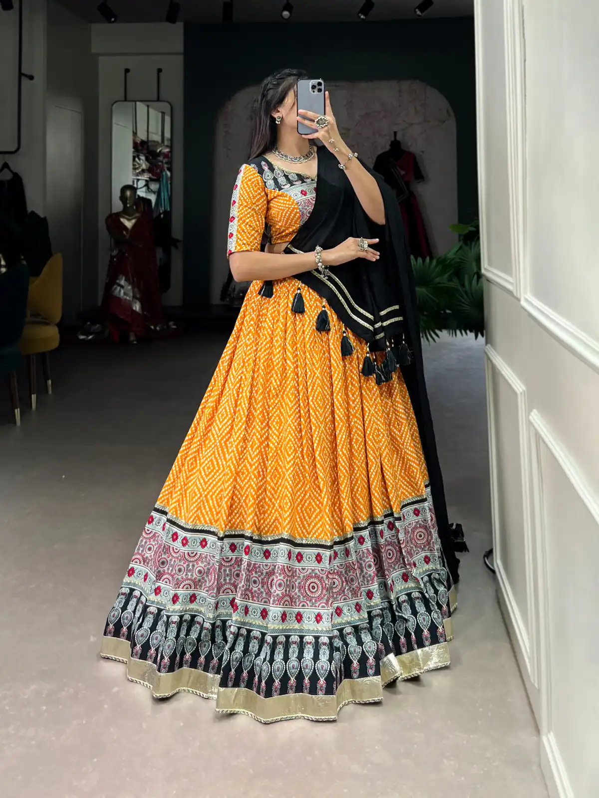 LNB 1712 Yellow Color Rayon Bandhej Ajarakh Print Embossed Gota Lace Lehenga Choli Wedding, Party, Festive, Events Etc. Delivery 4-6 Working Days Rs 1999 | Lehenga, Bollywood Lehenga, Creative Lehenga, Designer Lehenga, Embroidered Lehenga, Party Wear Lehenga