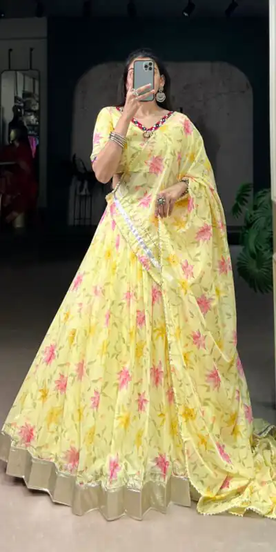LNB 1716 Yellow Color Tabby Silk Floral Print Embossed Design Lace Lehenga Choli Wedding, Party, Festive, Events Etc. Delivery 4-6 Working Days Rs 2499 | Lehenga, Bollywood Lehenga, Creative Lehenga, Designer Lehenga, Embroidered Lehenga, Party Wear Lehenga