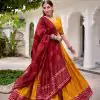 Yellow Tasar Silk Bandhej Print Lehenga Choli